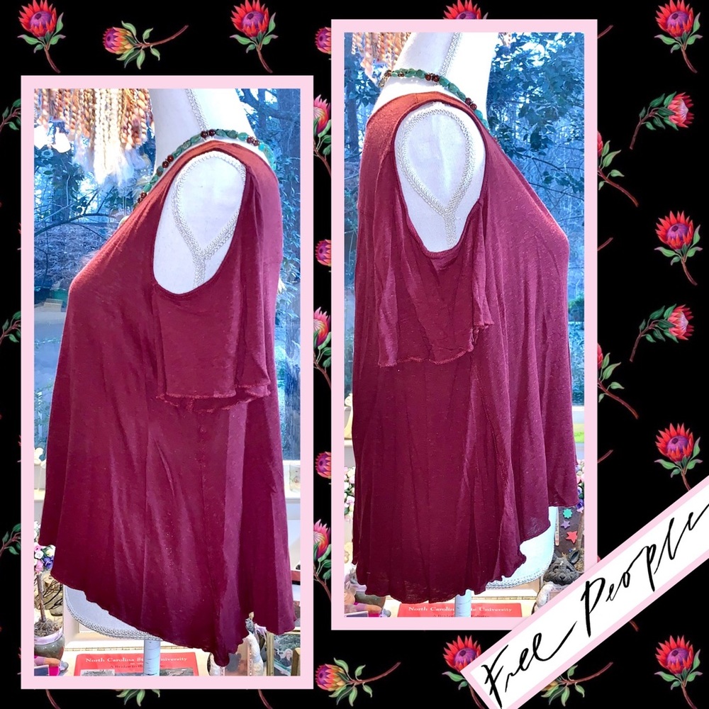 Free People Bittersweet Tee with Shoulder Cutouts EUC in Wine / Burgundy - Picture 6 of 12